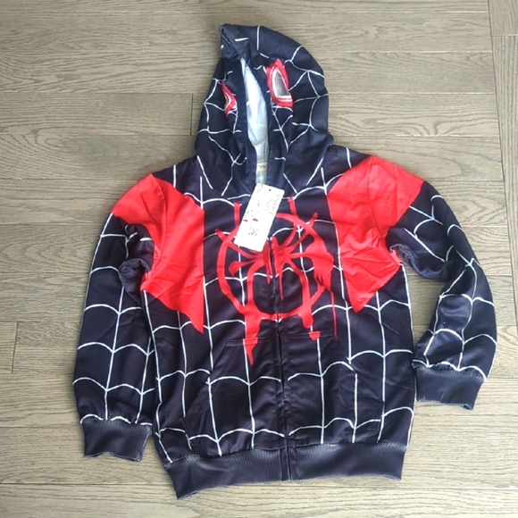 Kids Spider Web Hoodie - Red & Black New Size 5-6 - Picture 1 of 4